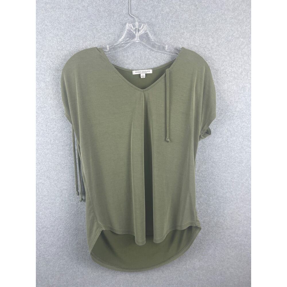 Green Envelope Top Womens S Green Short Sleeve V Neck Tassels Ruching Career